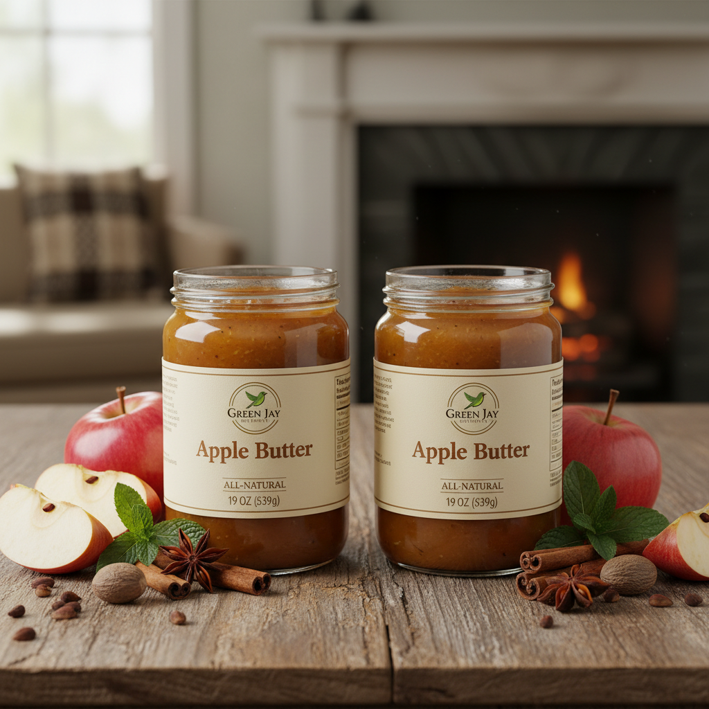 https://farmorganic.shop/products/green-jay-gourmet-apple-butter-all-natural-gluten-free-fruit-spread-apple-spread-with-apples-cinnamon-spices-gourmet-fruit-butter-no-corn-syrup-preservatives-or-trans-fats-2-x-19-ounces - https://www.farmorganic.shop