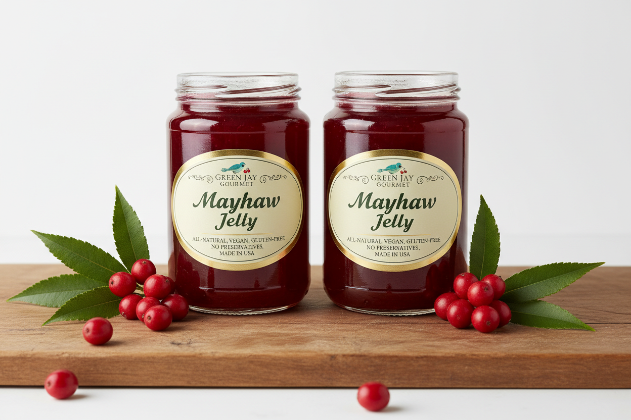 https://farmorganic.shop/products/green-jay-gourmet-mayhaw-jelly-all-natural-fruit-jam-mayhaw-jam-vegan-gluten-free-fruit-jam-contains-no-preservatives-fruity-jam-made-in-usa-2-x-20-ounces