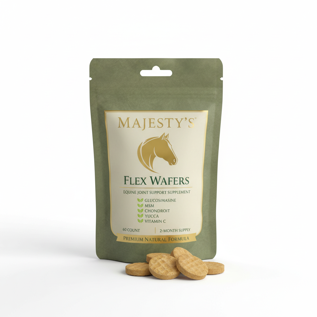 https://farmorganic.shop/products/majestys-flex-wafers-superior-horse-equine-joint-support-supplement-glucosamine-msm-chondroitin-yucca-vitamin-c-60-count-2-month-supply