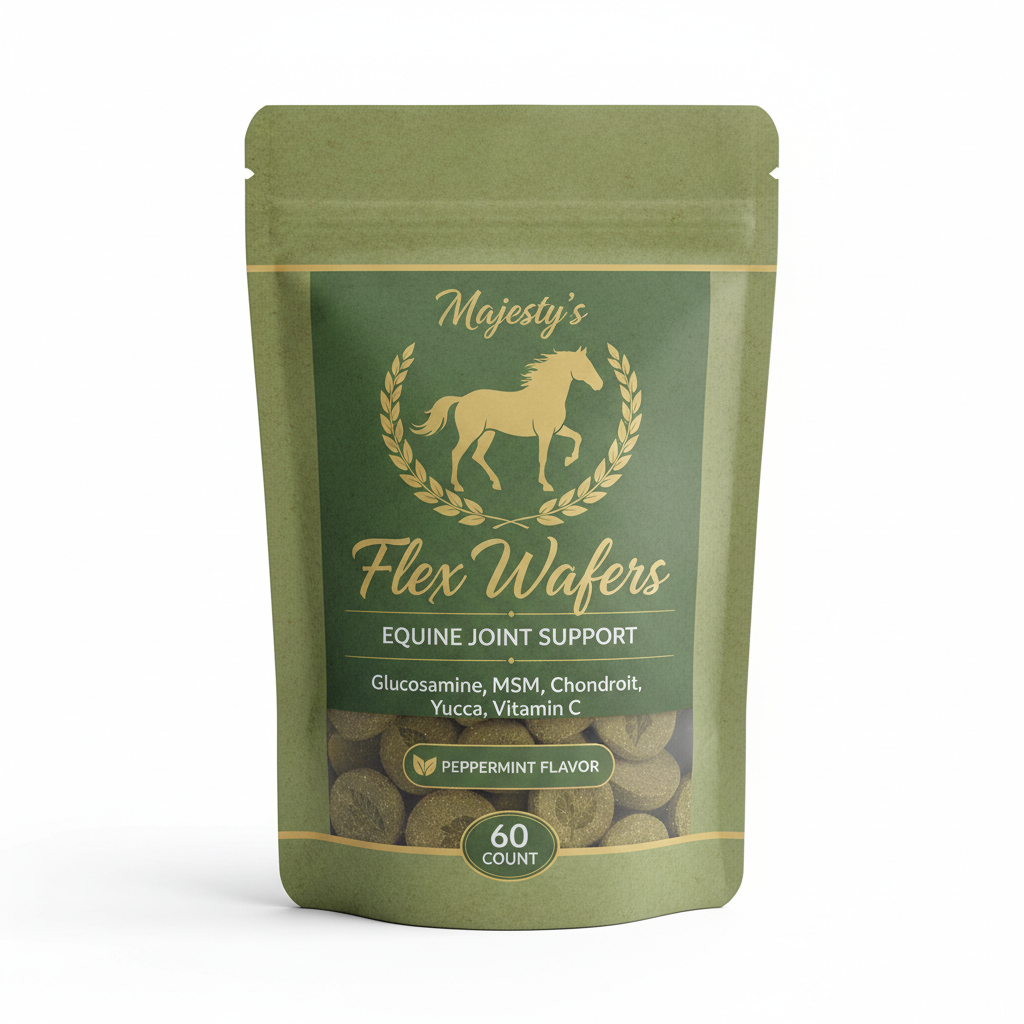 https://farmorganic.shop/products/majestys-flex-wafers-superior-horse-equine-joint-support-supplement-glucosamine-msm-chondroitin-yucca-vitamin-c-peppermint-60-count
