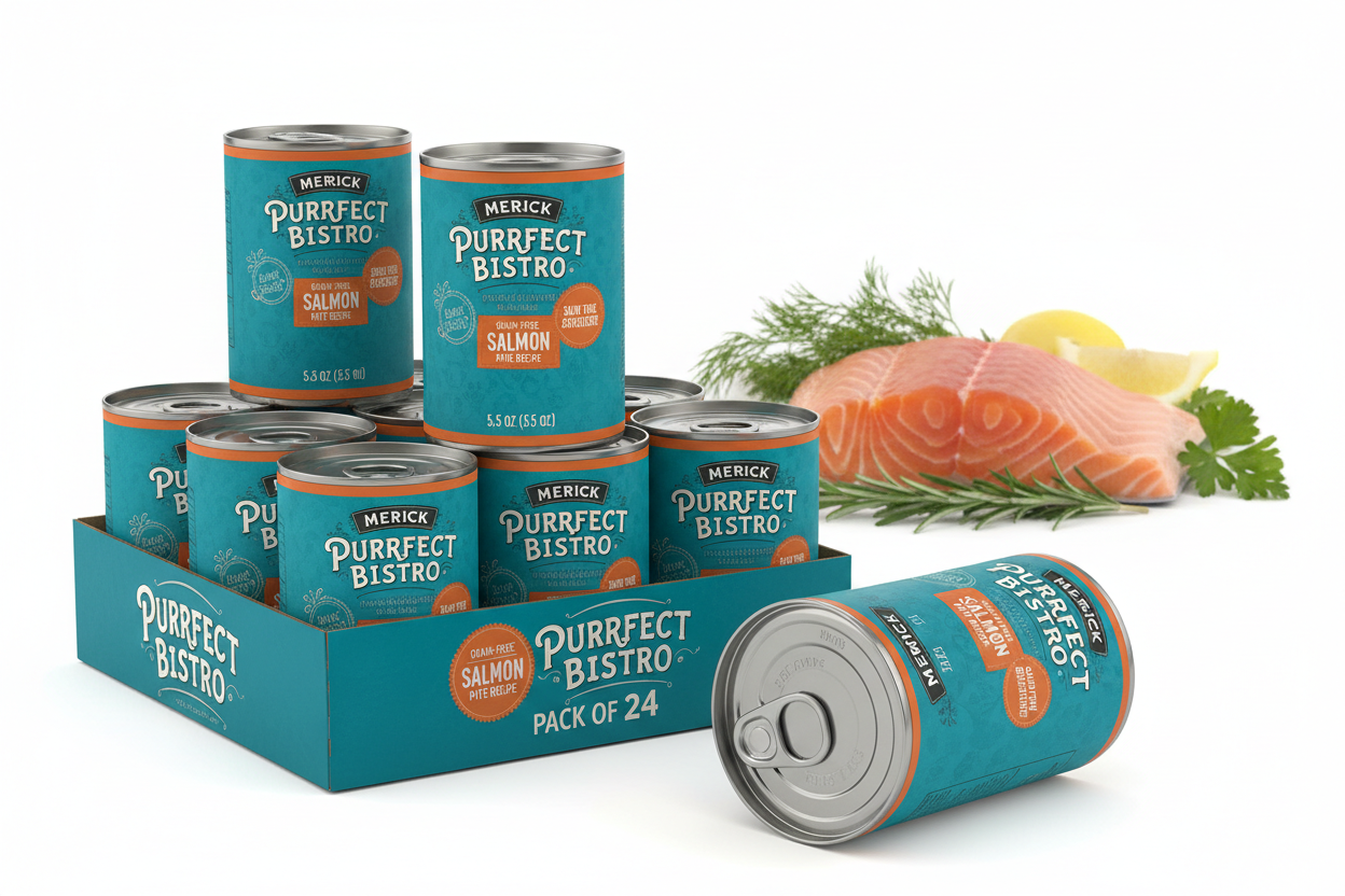 https://farmorganic.shop/products/merrick-purrfect-bistro-grain-free-premium-soft-canned-pate-adult-wet-cat-food-high-protein-salmon-recipe-pack-of-24-5-5-oz-cans