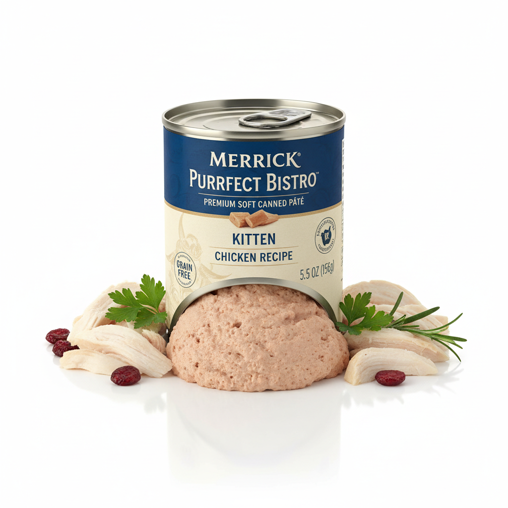 https://farmorganic.shop/products/merrick-purrfect-bistro-grain-free-premium-soft-canned-pate-chicken-wet-cat-food-kitten-dinner-recipe-5-5-oz-can - https://www.farmorganic.shop