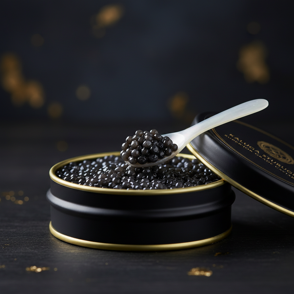 OVERNIGHT SHIPPING- OLMA Kaluga Sturgeon Black Caviar - Large Pearly Grains, Smooth Flavor, Superior Grade - 1 oz / 28 g