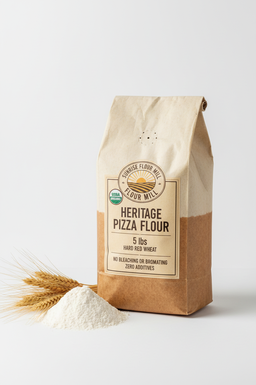 https://farmorganic.shop/products/sunrise-flour-mill-usda-organic-heritage-pizza-flour-5-lbs-milled-from-hard-red-wheat-easier-to-digest-with-less-bloating-no-bleaching-or-bromating-zero-additives - https://www.farmorganic.shop