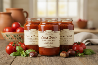 https://farmorganic.shop/products/18-chestnuts-plant-based-soup-tuscan-tomato-plant-based-low-fat-and-low-calorie-gluten-free-soup-3-jar-pack-16oz - https://www.farmorganic.shop