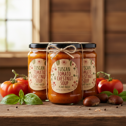 https://farmorganic.shop/products/18-chestnuts-plant-based-soup-tuscan-tomato-plant-based-low-fat-and-low-calorie-gluten-free-soup-3-jar-pack-16oz - https://www.farmorganic.shop