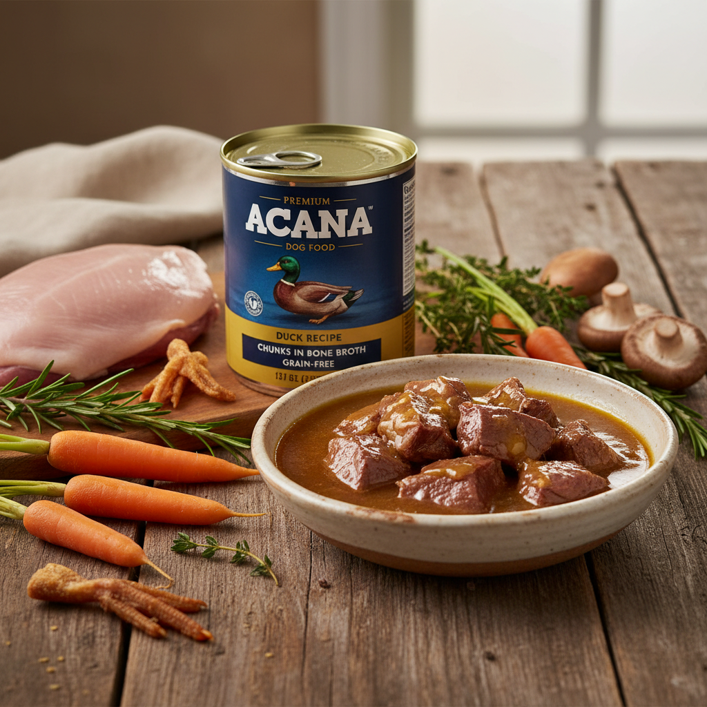 https://farmorganic.shop/products/acana-premium-chunks-in-bone-broth-grain-free-wet-dog-food-duck-recipe-12-8oz-cans-12-count - https://www.farmorganic.shop