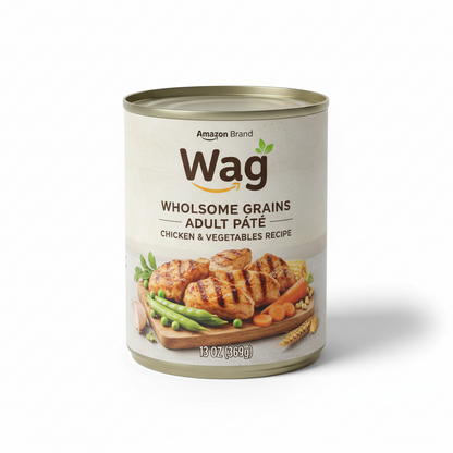 https://farmorganic.shop/products/amazon-brand-wag-wholesome-grains-adult-pate-canned-dog-food-chicken-vegetables-recipe-13-oz-pack-of-12 - https://www.farmorganic.shop