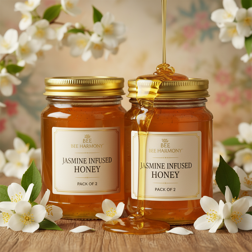 https://farmorganic.shop/products/bee-harmony-jasmine-infused-honey-12-oz-pack-of-2 - https://www.farmorganic.shop