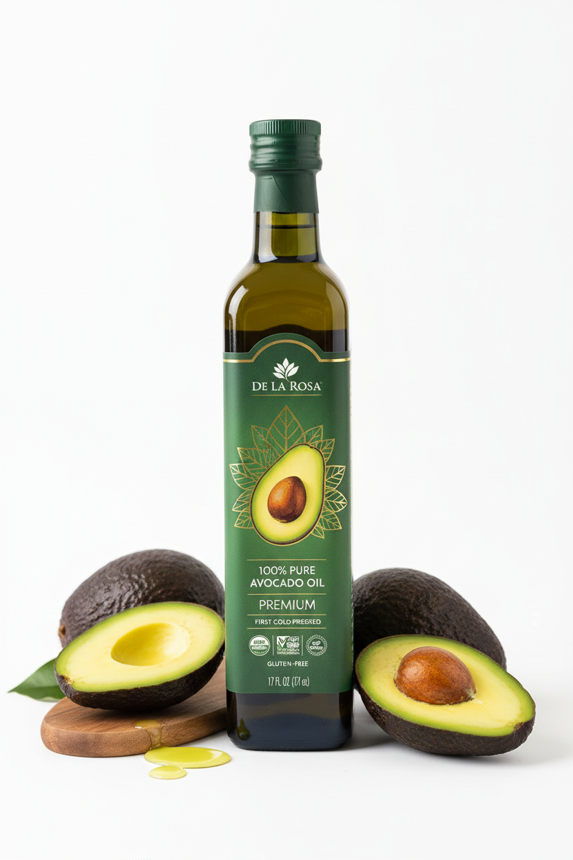 https://farmorganic.shop/products/de-la-rosa-100-pure-avocado-oil-kosher-for-passover-vegan-non-gmo-gluten-free-great-for-high-smoke-point-cooking-first-cold-pressed-avocado-oil-17-oz-pack-of-1 - https://www.farmorganic.shop
