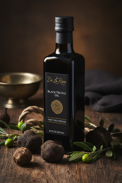 https://farmorganic.shop/products/de-la-rosa-black-truffle-oil-first-cold-pressed-vegan-kosher-non-gmo-gluten-free-drizzle-over-for-pastas-pizza-risotto-soups-more-black-truffle-seasoning-oil-8-5-oz-pack-of-1 - https://www.farmorganic.shop
