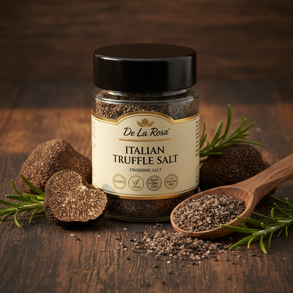 https://farmorganic.shop/products/de-la-rosa-italian-truffle-salt-kosher-vegan-non-gmo-gluten-free-finishing-salt-sprinkle-over-pastas-meats-potatoes-salad-more-italian-seasoning-salt-100-gram-pack-of-1 - https://www.farmorganic.shop