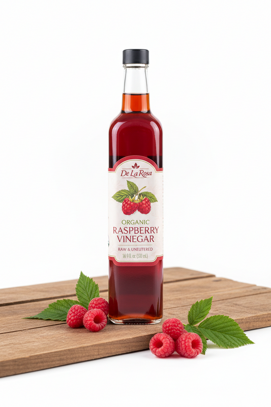 https://farmorganic.shop/products/de-la-rosa-organic-raspberry-vinegar-raw-unfiltered-pure-vinegar-vegan-gluten-free-kosher-great-for-organic-salad-dressing-and-marinades-flavored-vinegar-16-9-oz-pack-of-1 - https://www.farmorganic.shop