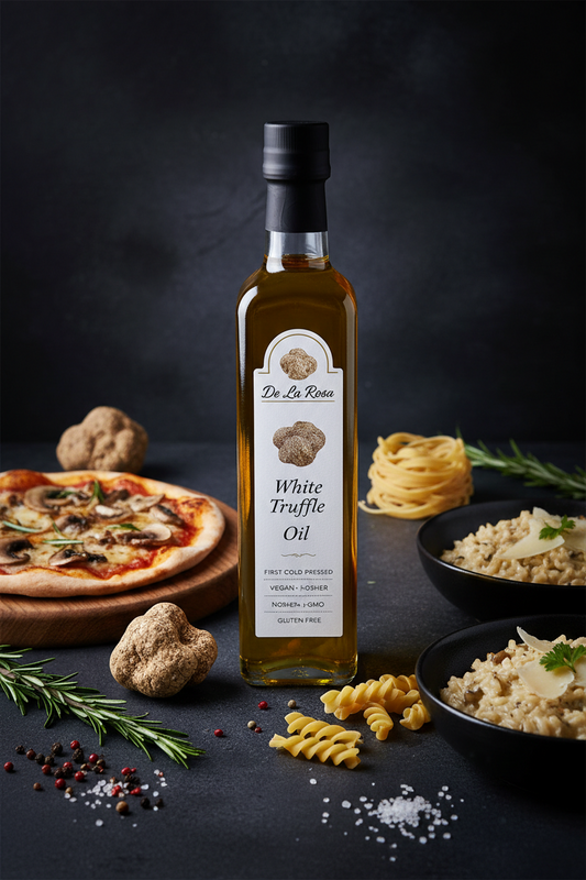 https://farmorganic.shop/products/de-la-rosa-white-truffle-oil-first-cold-pressed-vegan-kosher-non-gmo-gluten-free-drizzle-over-pastas-pizza-risotto-soup-more-truffle-oil-8-45-oz-pack-of-1 - https://www.farmorganic.shop