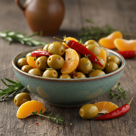 https://farmorganic.shop/products/divina-tangerine-chili-marinated-olives-14-1-ounce - https://www.farmorganic.shop