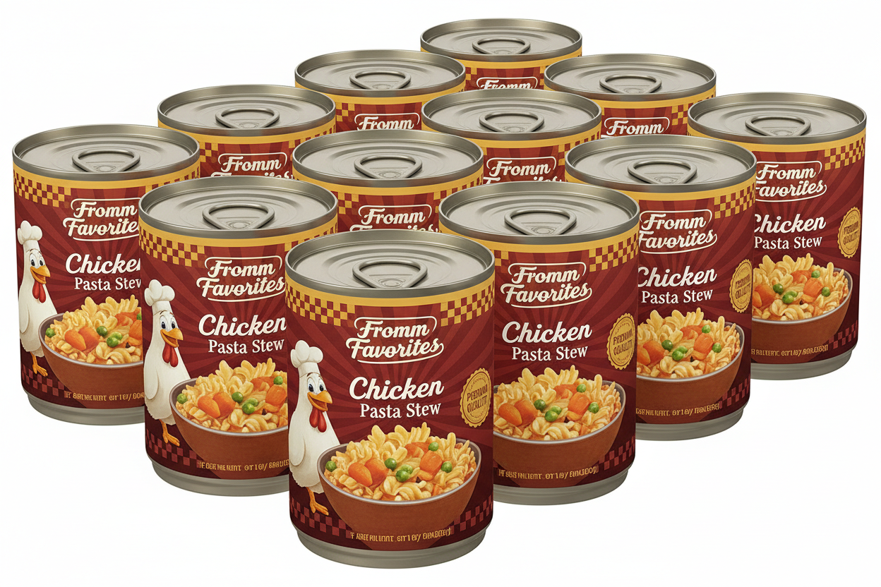 https://farmorganic.shop/products/fromm-diner-favorites-louies-chicken-pasta-stew-dog-food-premium-wet-dog-food-chicken-recipe-case-of-12-cans - https://www.farmorganic.shop