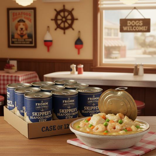 https://farmorganic.shop/products/fromm-diner-favorites-skippers-seafood-chowder-stew-dog-food-premium-wet-dog-food-fish-recipe-case-of-12-cans