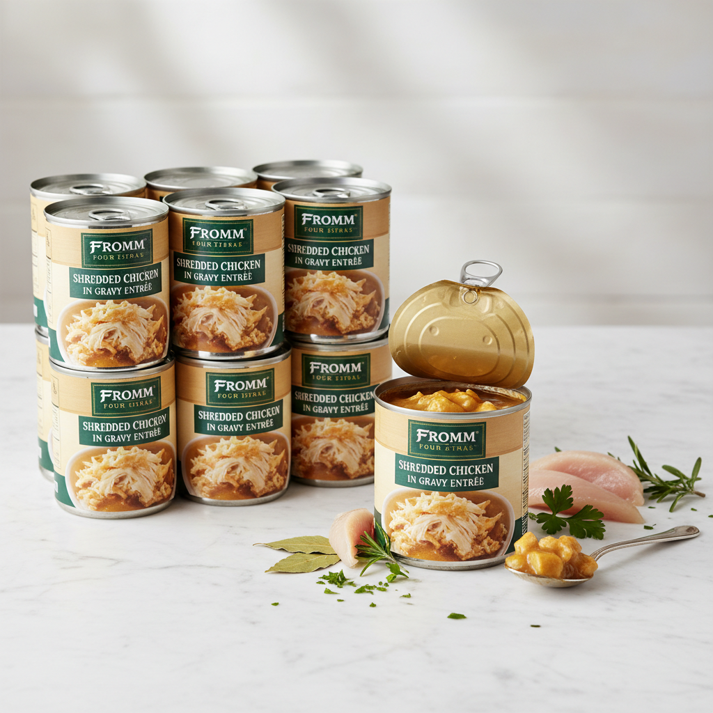 https://farmorganic.shop/products/fromm-four-star-nutritionals-shredded-chicken-in-gravy-entree-dog-food-premium-wet-dog-food-chicken-recipe-case-of-12-12-oz-cans - https://www.farmorganic.shop