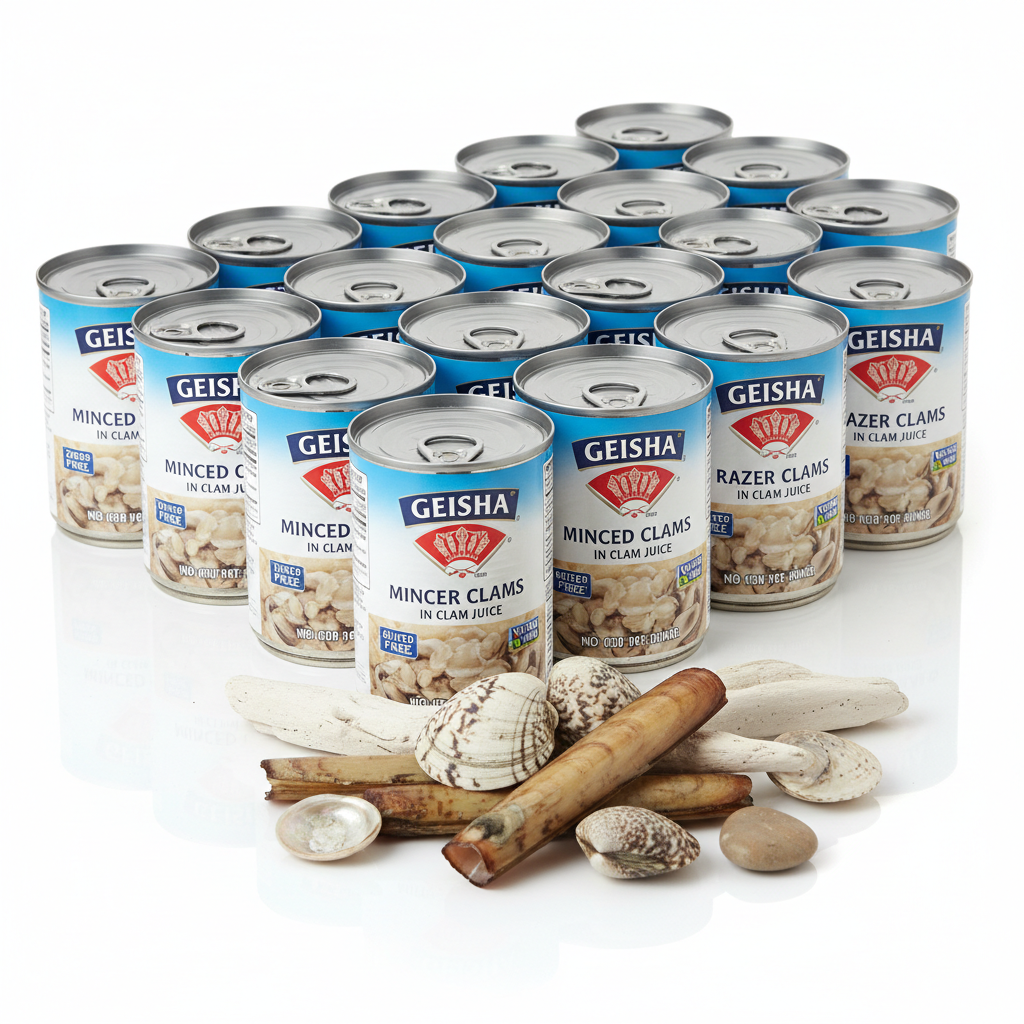 https://farmorganic.shop/products/geisha-minced-clams-razor-clams-in-clam-juice-7oz-pack-of-12-zero-sat-fat-trans-fat-wild-caught-good-for-clam-chowder-gluten-free-no-msg-non-gmo - https://www.farmorganic.shop