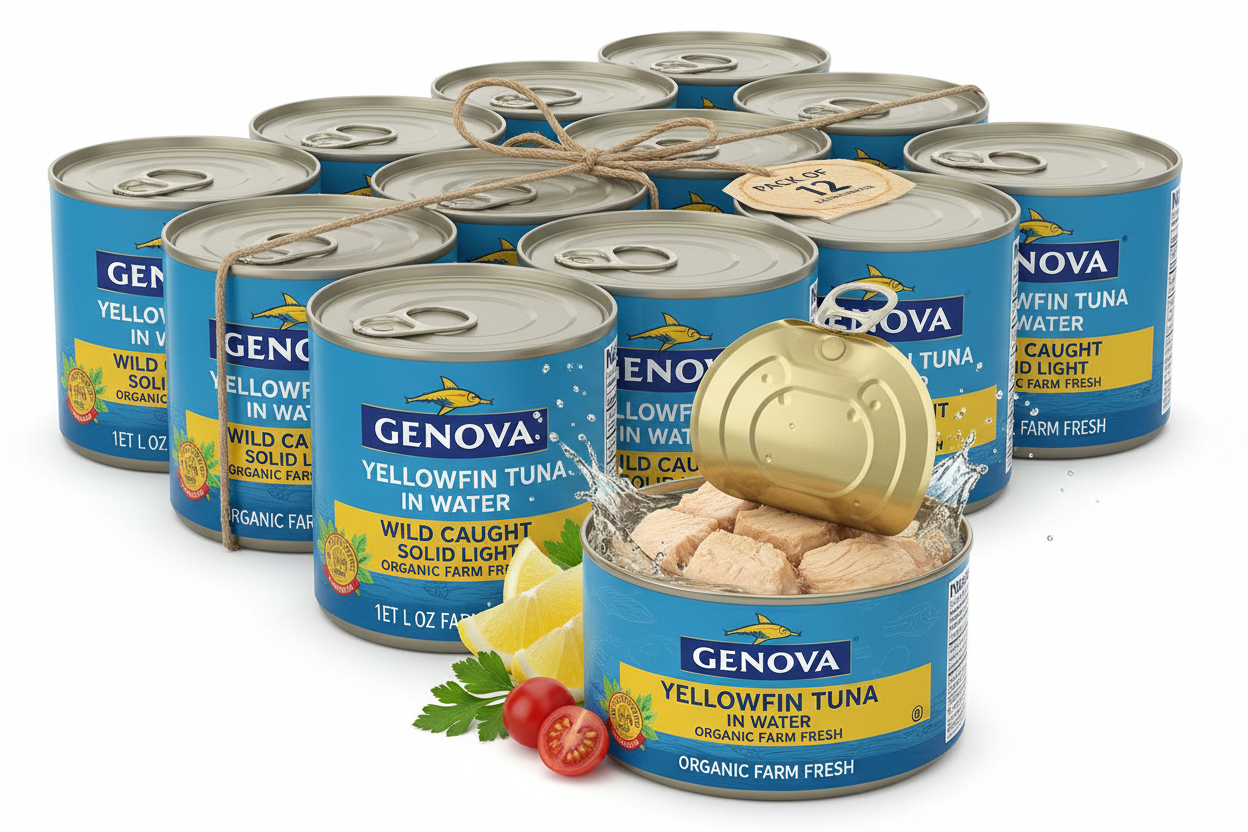 https://farmorganic.shop/products/genova-premium-lite-yellowfin-tuna-in-water-wild-caught-solid-light-5-oz-can-pack-of-12 - https://www.farmorganic.shop