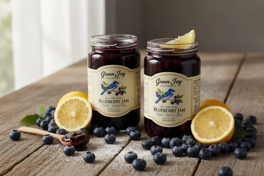 https://farmorganic.shop/products/green-jay-gourmet-blueberry-jam-all-natural-fruit-jam-with-blueberries-lemon-juice-vegan-gluten-free-jam-contains-no-preservatives-or-corn-syrup-blueberry-jam-made-in-usa-2-x-20-ounces - https://www.farmorganic.shop