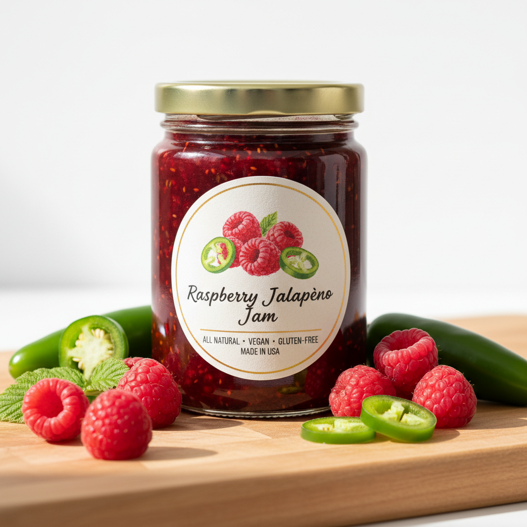 https://farmorganic.shop/products/green-jay-gourmet-raspberry-jalapeno-jam-all-natural-raspberry-jam-with-red-raspberries-jalapeno-peppers-lemon-juice-vegan-gluten-free-jam-with-no-preservatives-made-in-usa-2-x-20-ounces - https://www.farmorganic.shop