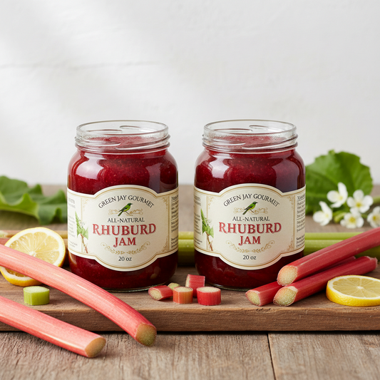 https://farmorganic.shop/products/green-jay-gourmet-rhubarb-jam-all-natural-fruit-jam-with-rhubarb-lemon-juice-vegan-gluten-free-jam-contains-no-preservatives-or-corn-syrup-made-in-usa-2-x-20-ounces