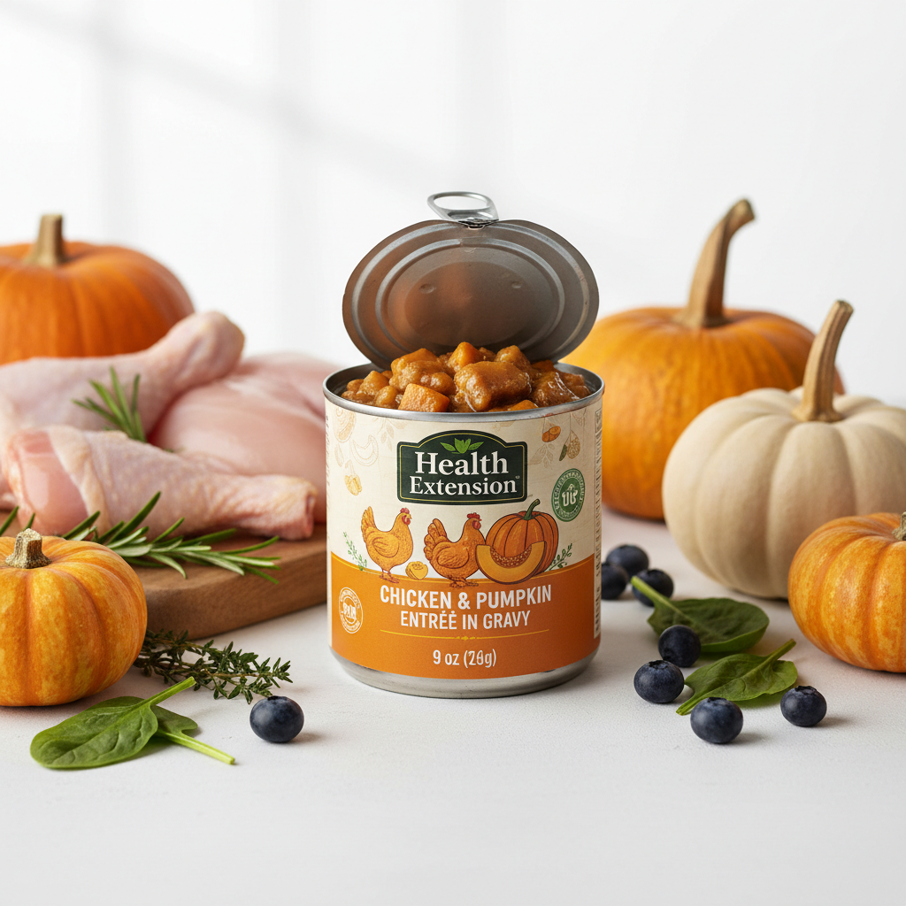 https://farmorganic.shop/products/health-extension-wet-dog-food-chicken-pumpkin-entree-in-gravy-9-oz-digestive-support-with-superfoods-antioxidants-for-immune-support-case-of-12-cans - https://www.farmorganic.shop