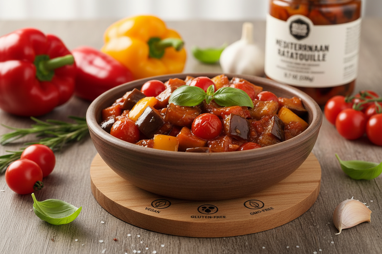 https://farmorganic.shop/products/ika-s-garden-eggplant-ratatouille-in-spicy-sweet-sour-sauce-vegan-gluten-free-gmo-free-mediterranean-style-ready-to-serve-dish-18-7-oz