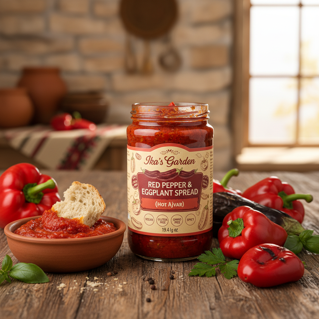 https://farmorganic.shop/products/ika-s-garden-red-pepper-eggplant-spread-hot-ajvar-19-4-oz-spicy-authentic-balkan-recipe-vegan-gluten-free-gmo-free-bold-flavorful-dip-spread-or-sauce