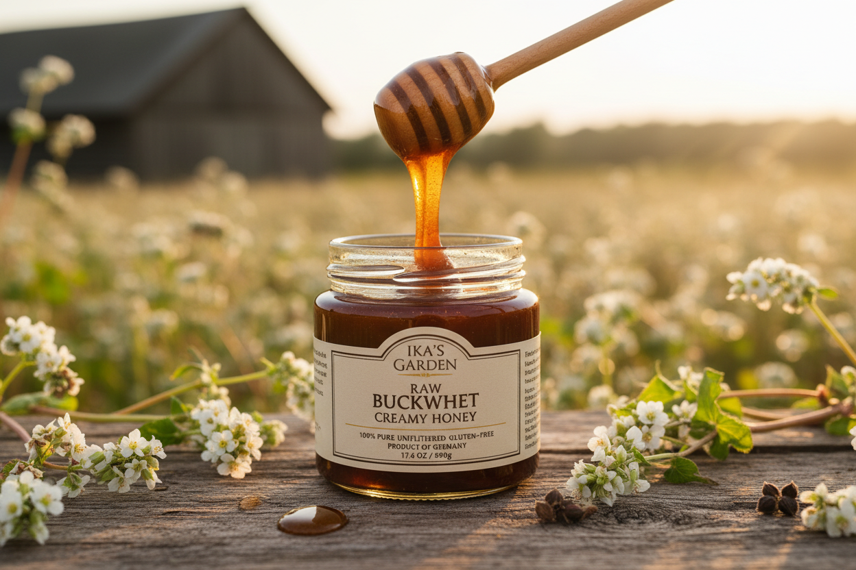 https://farmorganic.shop/products/ikas-garden-raw-buckwheat-creamy-honey-100-pure-unfiltered-gluten-free-product-of-germany-17-6-oz-500g-jar - https://www.farmorganic.shop
