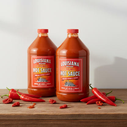 https://farmorganic.shop/products/louisiana-brand-hot-sauce-original-hot-sauce-made-from-aged-hot-peppers-vinegar-adds-flavor-to-any-meal-1-gallon-pack-of-2 - https://www.farmorganic.shop