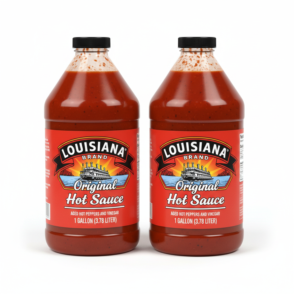 https://farmorganic.shop/products/louisiana-brand-hot-sauce-original-hot-sauce-made-from-aged-hot-peppers-vinegar-adds-flavor-to-any-meal-1-gallon-pack-of-2 - https://www.farmorganic.shop