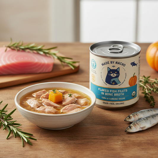 https://farmorganic.shop/products/made-by-nacho-flaked-filets-recipe-in-bone-broth-grain-free-chefs-selects-wet-food-for-cats-balanced-diet-in-naturally-hydrating-pumpkin-infused-broth-3-0-oz-pack-of-12-tuna-sardine - https://www.farmorganic.shop
