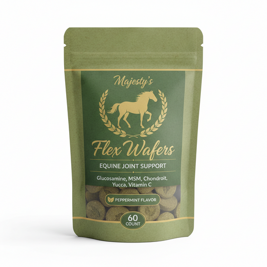 https://farmorganic.shop/products/majestys-flex-wafers-superior-horse-equine-joint-support-supplement-glucosamine-msm-chondroitin-yucca-vitamin-c-peppermint-60-count
