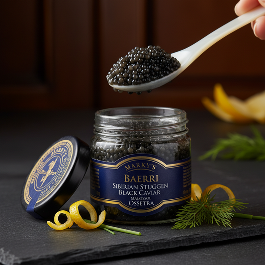 https://farmorganic.shop/products/markys-baerri-siberian-sturgeon-black-caviar-from-italy-1-oz-28-g-malossol-ossetra-black-roe-guaranteed-overnight