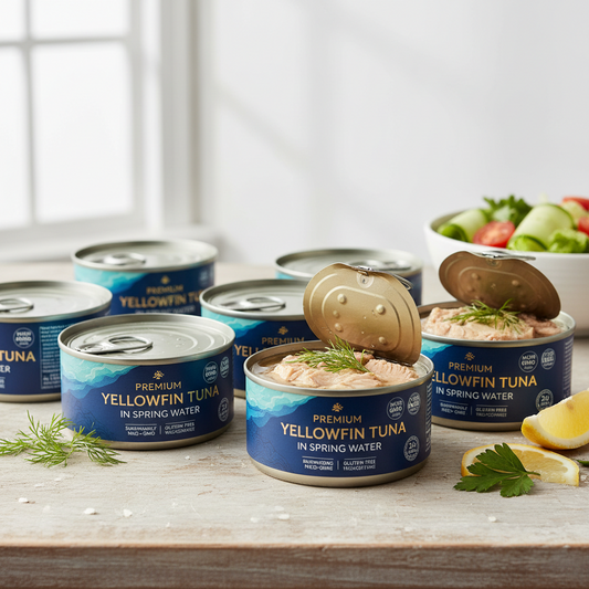 https://farmorganic.shop/products/onboard-premium-yellowfin-tuna-in-spring-water-12-pack-solid-light-5-oz-cans-sustainably-wild-caught-canned-tuna-non-gmo-gluten-free-tinned-fish-24g-protein-ingredient-rich-tuna-for-salad-and-recipes