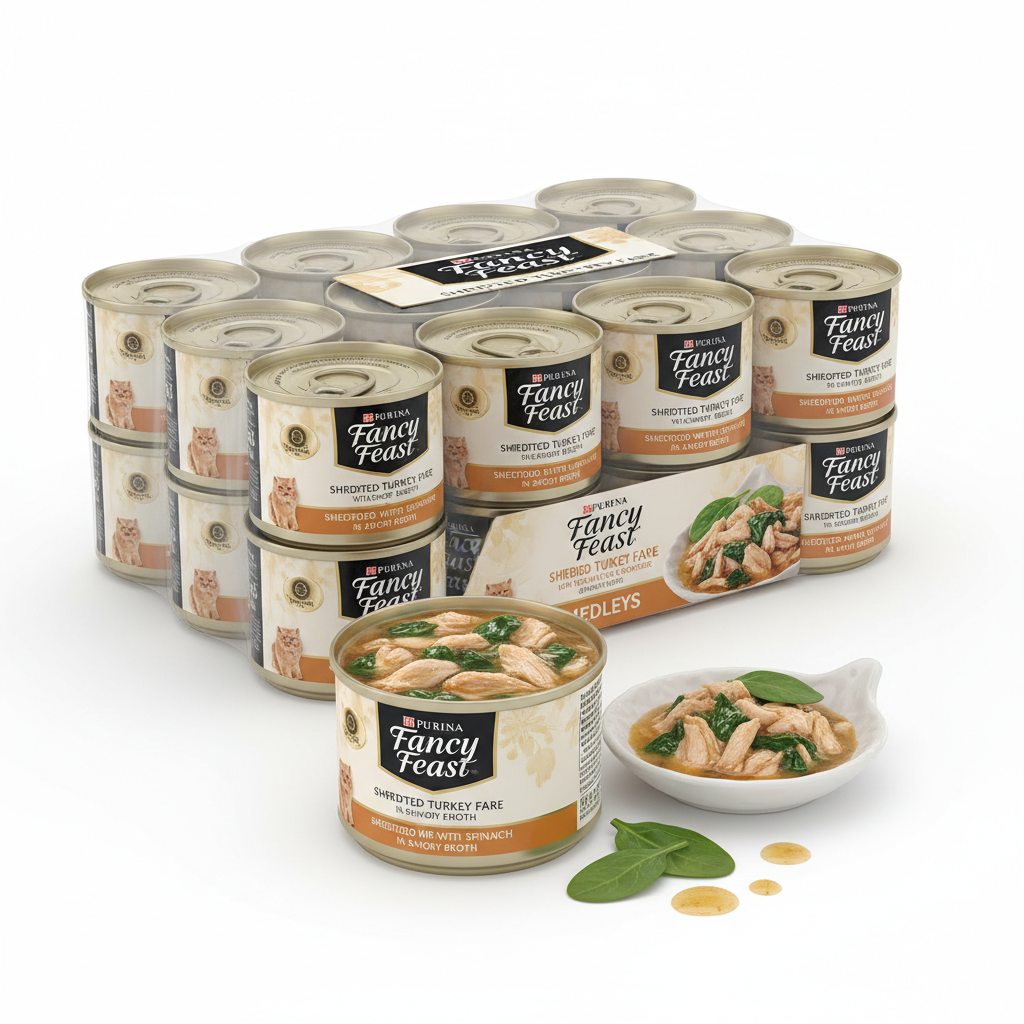 https://farmorganic.shop/products/purina-fancy-feast-wet-cat-food-medleys-shredded-turkey-fare-with-spinach-in-a-savory-cat-food-broth-pack-of-24-3-oz-cans - https://www.farmorganic.shop