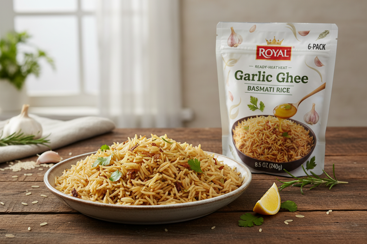 https://farmorganic.shop/products/royal-garlic-ghee-basmati-rice-ready-to-heat-basmati-rice-6-pack-8-5-oz-microwaveable-pouch