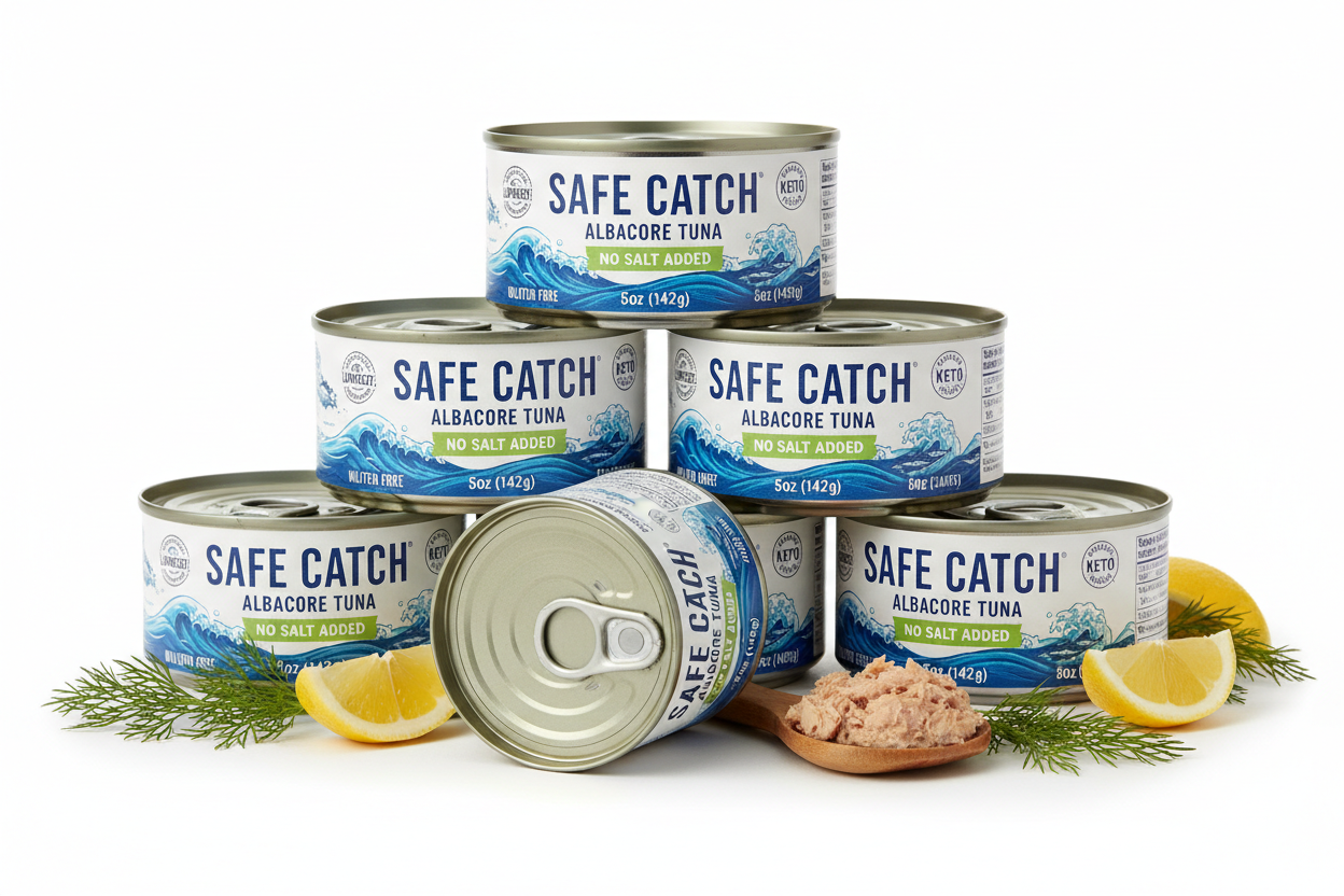 https://farmorganic.shop/products/safe-catch-canned-lowest-mercury-limit-albacore-tuna-fish-no-salt-added-wild-caught-gluten-free-kosher-whole30-approved-keto-5oz-can-12-pack