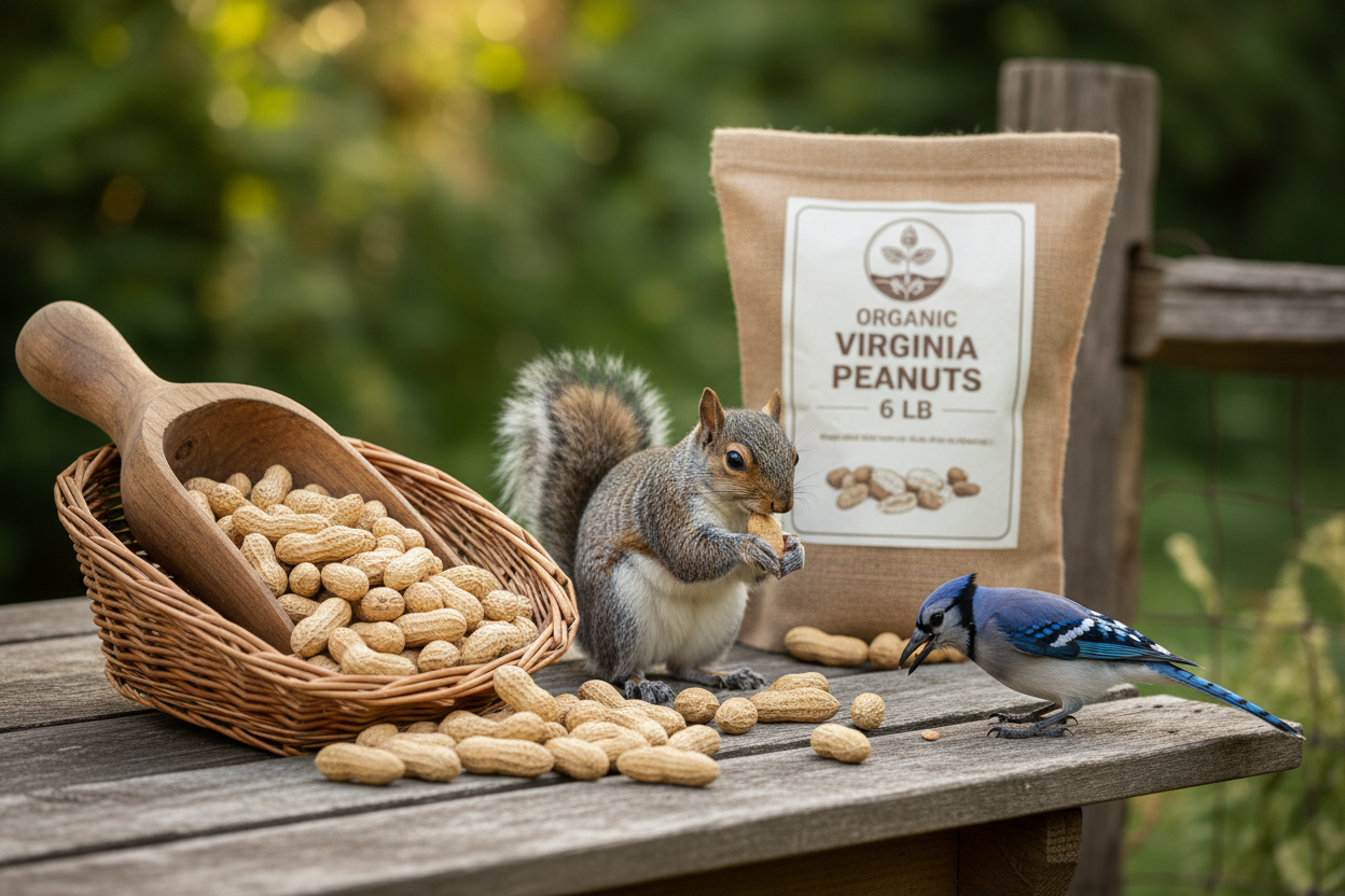 https://farmorganic.shop/products/wakefield-premium-virginia-peanuts-in-shell-for-squirrels-blue-jays-wildlife-6-lb-bag-hand-picked-raw-unsalted-high-protein-wild-bird-animal-feed - https://www.farmorganic.shop